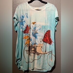 Pastel Blue Floral Butterfly Women's Top